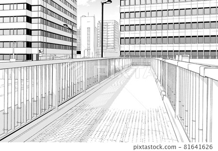 卡通風格鋼筆劃插畫辦公區_人行天橋 81641626