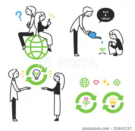 Men and women who think about eco, ideas, and recycling Men and women who think about eco, ideas, and recycling 81642157