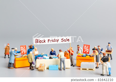 Shoppers with discount tray for shopping discounted items ,  Black friday concept 81642210