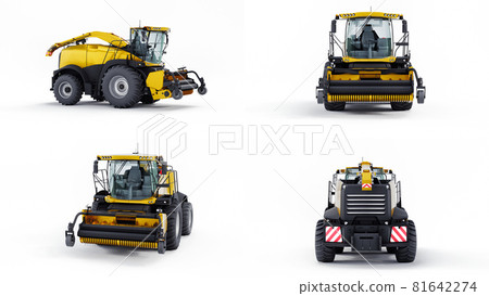 Set Yellow modern harvester on a white background. 3d rendering. 81642274