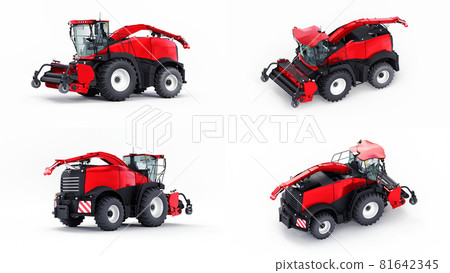 Set red modern combine on a white background. 3d rendering. 81642345