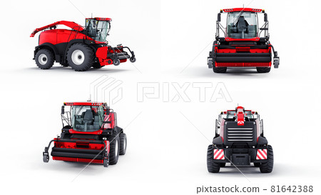 Set red modern combine on a white background. 3d rendering. 81642388