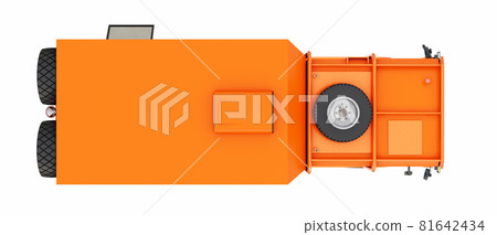 Big orange truck prepared for long and challenging expeditions in remote areas. Truck with a house on wheels. 3d illustration. Big orange truck prepared for long and challenging expeditions in remote areas. Truck with a house on wheels. 3d illustration. 81642434