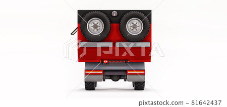 Big red truck prepared for long and challenging expeditions in remote areas. Truck with a house on wheels. 3d illustration. Big red truck prepared for long and challenging expeditions in remote areas. Truck with a house on wheels. 3d illustration. 81642437