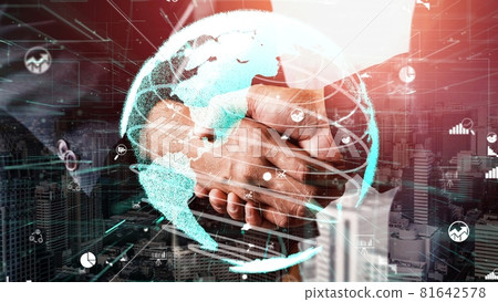 Conceptual business handshake with dashboard for financial data analysis Conceptual business handshake with dashboard for financial data analysis 81642578