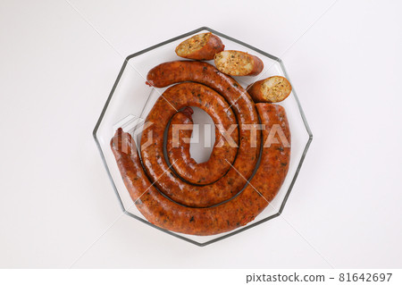Local Northern Thai food , Northern Thai spicy sausage street food isolated in white background 81642697