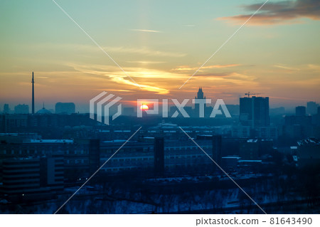Cold winter Moscow skyline and setting sun Cold winter Moscow skyline and setting sun 81643490