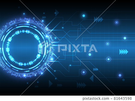 Futuristic Sci-Fi glowing HUD element, data engineer and circuit board. Abstract hi-tech particle background. Hologram and head-up display interface. Virtual reality technology of connection 81643598