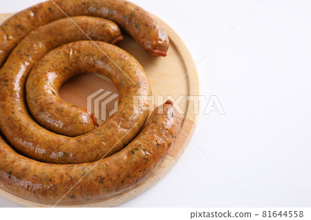 Local Northern Thai food , Northern Thai spicy sausage street food isolated in white background 81644558
