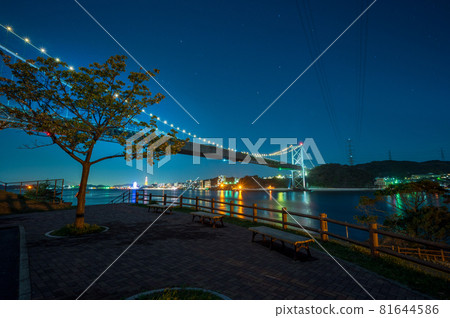 Beautiful night view of Kanmon Strait and Kanmon Bridge 81644586