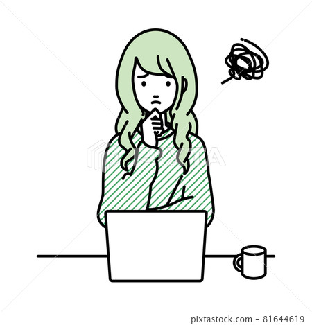 坐在辦公桌前，無法打開 PC 的遠程工作女性 81644619