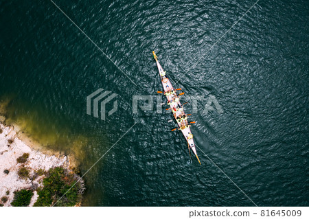 Top view of dragon boat on the lake Top view of dragon boat on the lake 81645009