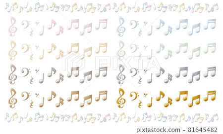 Three-dimensional musical note illustration material set_gold_silver_pearl Three-dimensional musical note illustration material set_gold_silver_pearl 81645482