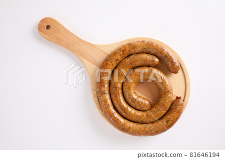 Local Northern Thai food , Northern Thai spicy sausage street food isolated in white background Local Northern Thai food , Northern Thai spicy sausage street food isolated in white background 81646194