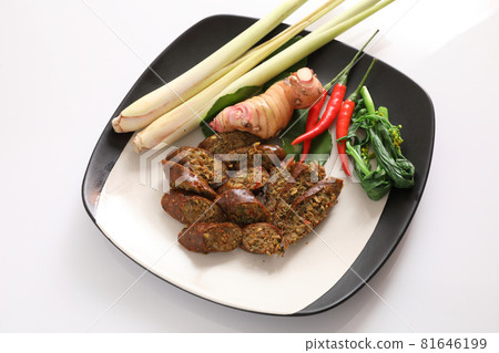 Local Northern Thai food , Northern Thai spicy sausage street food isolated in white background Local Northern Thai food , Northern Thai spicy sausage street food isolated in white background 81646199