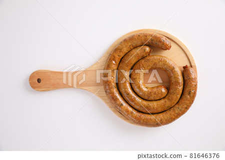 Local Northern Thai food , Northern Thai spicy sausage street food isolated in white background 81646376