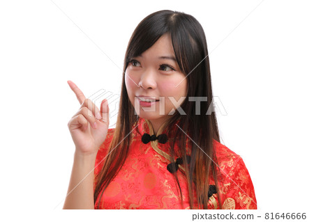 beauty woman wear red cheongsam looking and smile in chinese new year beauty woman wear red cheongsam looking and smile in chinese new year 81646666
