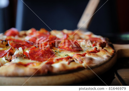 pepperoni pizza in close up pepperoni pizza in close up 81646979