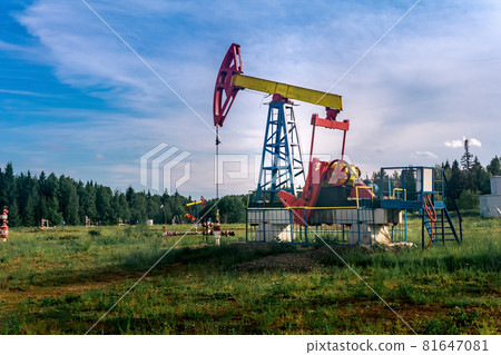 oil pumping stations in a clearing in the forest 81647081
