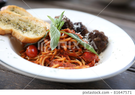 Spaghetti Meatballs on wood background Spaghetti Meatballs on wood background 81647571