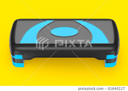 Stepper for fitness and blue step platform for aerobics isolated on yellow Stepper for fitness and blue step platform for aerobics isolated on yellow 81648127