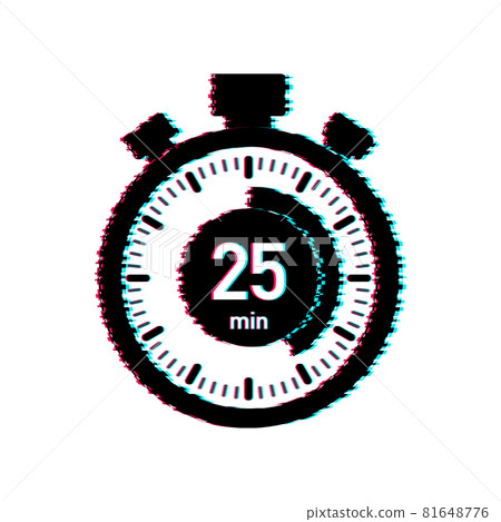 The 25 minutes, stopwatch vector glitch icon. Stopwatch icon in flat style, timer on on color background. Vector illustration. 81648776