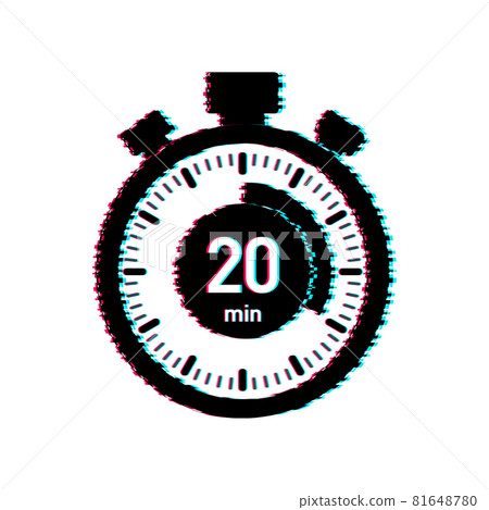 The 20 minutes, stopwatch vector glitch icon. Stopwatch icon in flat style, timer on on color background. Vector illustration. 81648780