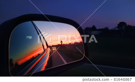 Sunset on the mirror at Padana plain near the Po river, Italy 81648867