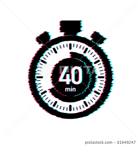 The 40 minutes, stopwatch vector glitch icon. Stopwatch icon in flat style, timer on on color background. Vector illustration. The 40 minutes, stopwatch vector glitch icon. Stopwatch icon in flat style, timer on on color background. Vector illustration. 81649247