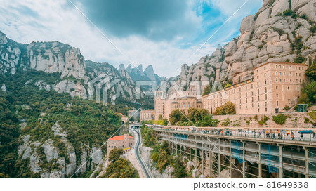 Santa Maria De Montserrat. Benedictine Abbey In Mountain Of Montserrat, In Monistrol De Montserrat, In Catalonia, Spain. Timelapse, Time-lapse 81649338