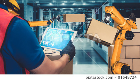 Smart robot arm systems for innovative warehouse and factory digital technology 81649724
