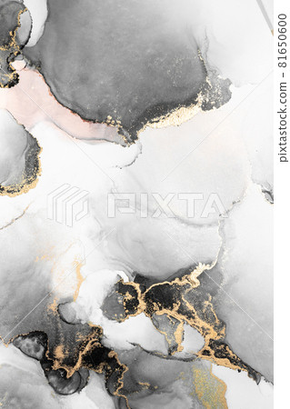 Black gold abstract background of marble liquid ink art painting on paper . 81650600
