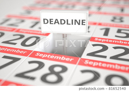 DEADLINE plate on September 21 in a calendar, 3d rendering 81652540