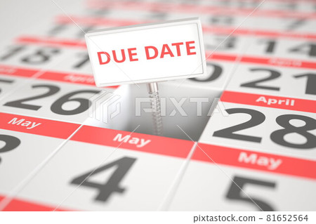 DUE DATE sign on April 27 in a calendar, 3d rendering DUE DATE sign on April 27 in a calendar, 3d rendering 81652564