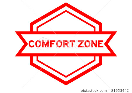 Vintage red color hexagon label banner with word comfort zone on white background 81653442
