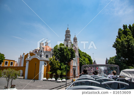 Townscape of Puebla's historic center as seen from the Mexican Open Bus 81653609