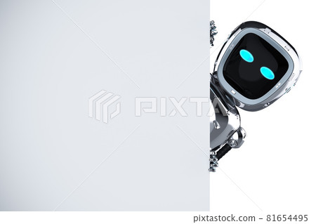 cyborg or robot assistant with white blank space cyborg or robot assistant with white blank space 81654495