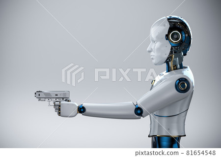 robot or cyborg hold gun 81654548