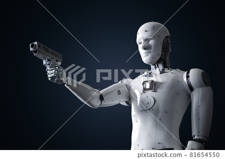 robot or cyborg hold gun 81654550
