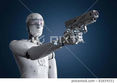 robot or cyborg hold gun 81654551