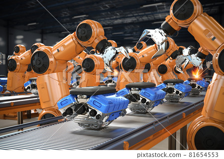 robot assembly line with car engine or machine - Stock Illustration  [81654553] - PIXTA