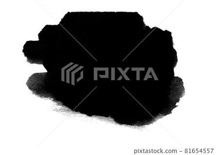 Black watercolor stain from brush strokes isolated on white background. 81654557