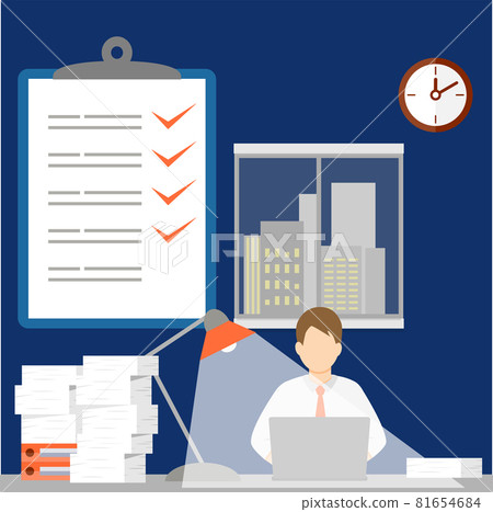 Excellent businessman late night office computer desk work male 81654684