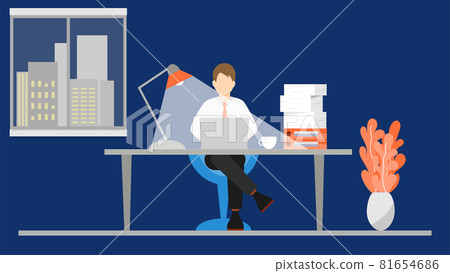 Businessman Office at Night Computer Desk Work Male Window Building-Copy 81654686