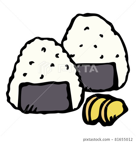 [Hand-painted fountain pen line drawing] Food separately _ rice ball 81655012