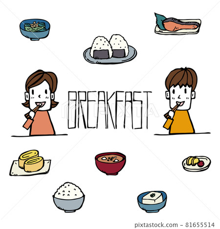 【手繪鋼筆線描】食物套裝_日式早餐（帶人物字符） 81655514