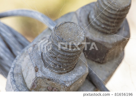 Photograph of the thread of a rusty galvanised bolt Photograph of the thread of a rusty galvanised bolt 81656196