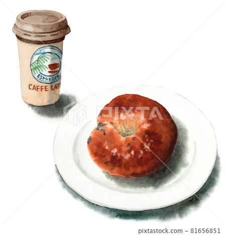 模擬水彩藍莓百吉餅和冷凍杯咖啡套裝 81656851