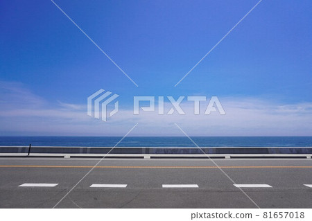 Blue sea and road, Matsukawaura, Soma City, Fukushima Prefecture Blue sea and road, Matsukawaura, Soma City, Fukushima Prefecture 81657018