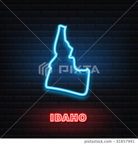 Neon icon map showing the state of Idaho from the united state of america. Vector illustration. 81657991